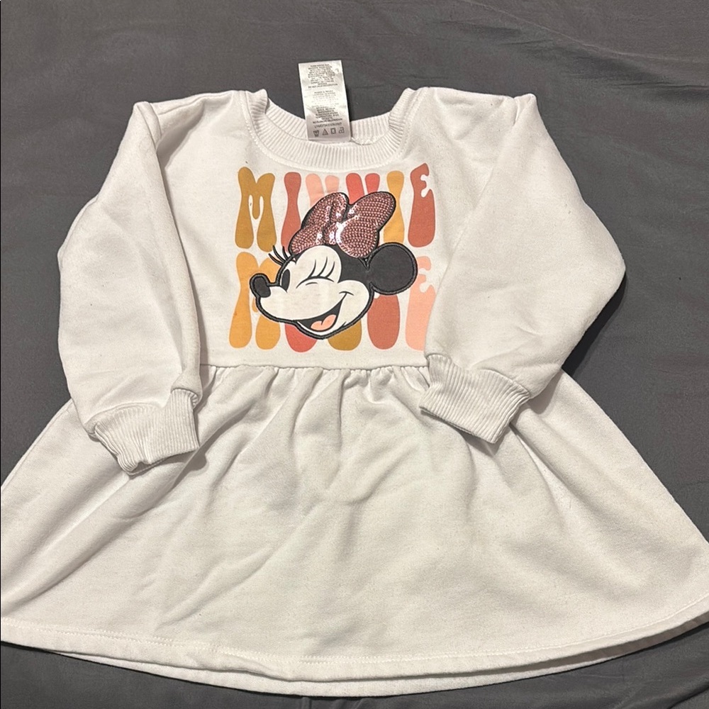 Disney White A-Line Crew Neck Sweater Dress